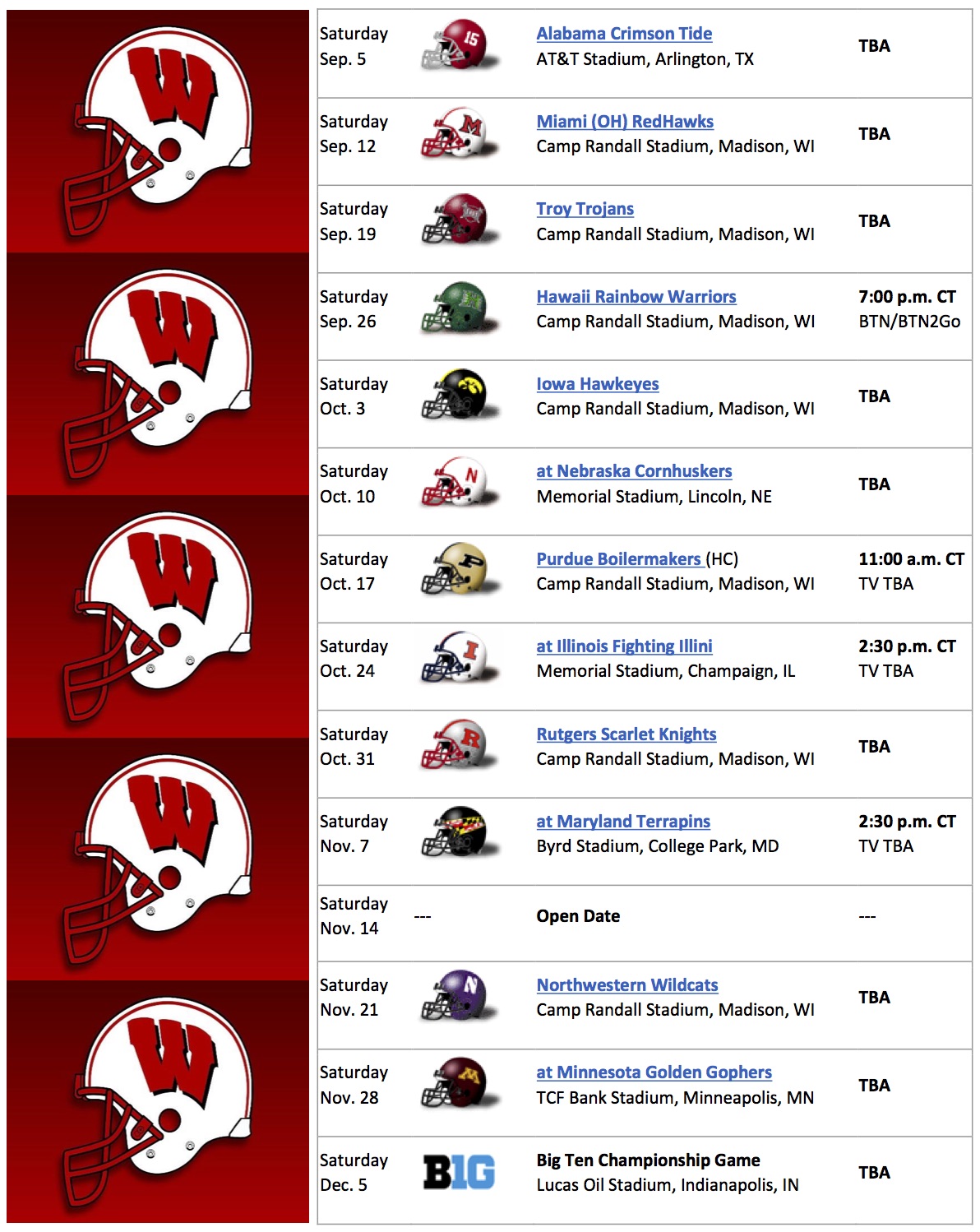 Wisconsin Badgers 2025 Football Schedule